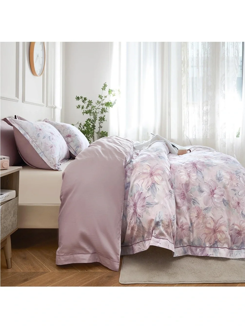 NEW Floral 100% Long Staple Cotton Duvet Cover Set. 600 Thread Count 3-PC Twin